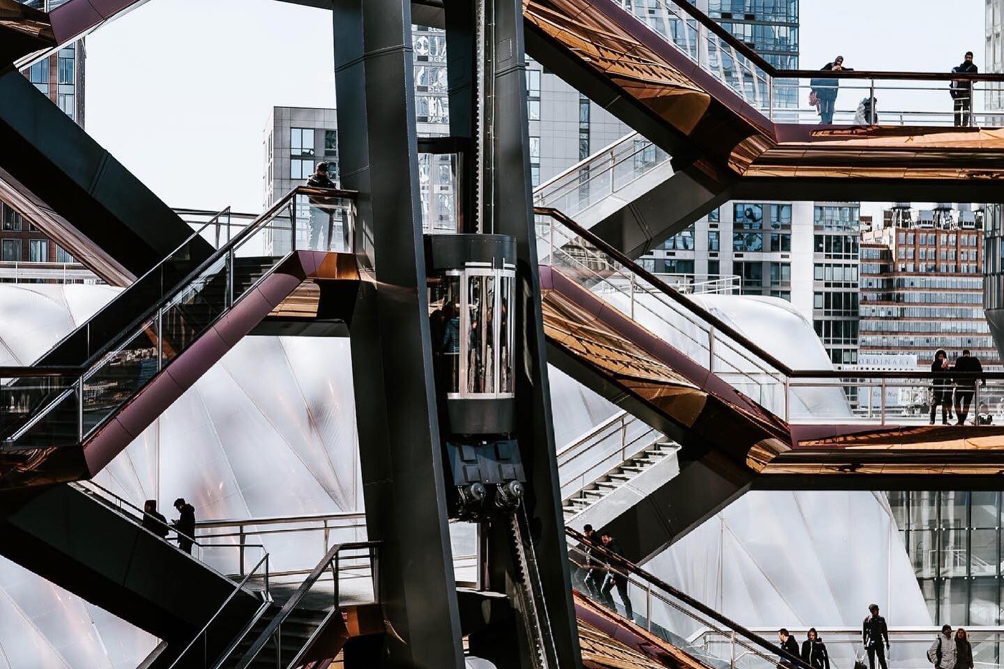 The Vessel at Hudson Yards, New York - an elaborate honeycomb-like structure that rises 16 stories, coated in copper-coloured metal